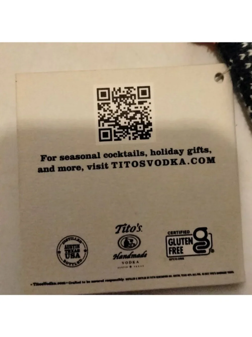 Titos Handmade Vodka Miniature Ugly Sweater Bottle Cover Coozie Koozie